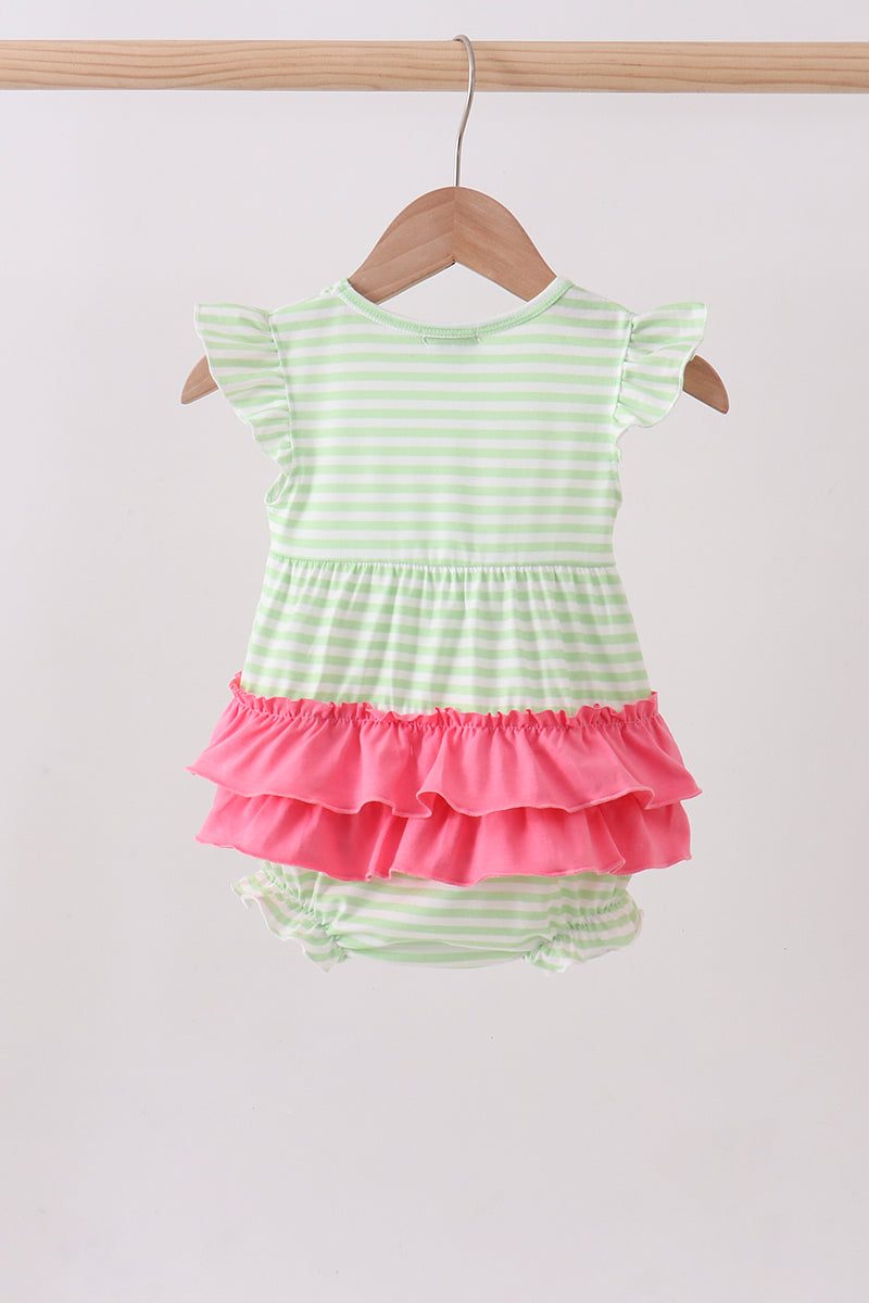 Green Watermelon Applique Ruffle Stripe Bubble southernsweetpea