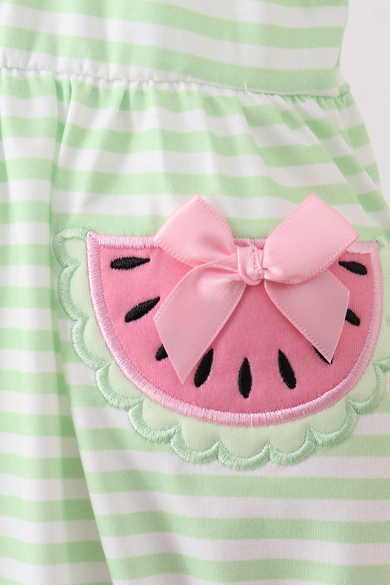 Green Watermelon Applique Ruffle Stripe Bubble southernsweetpea