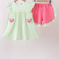 Green Watermelon Applique Ruffle Shorts Set Honeydew