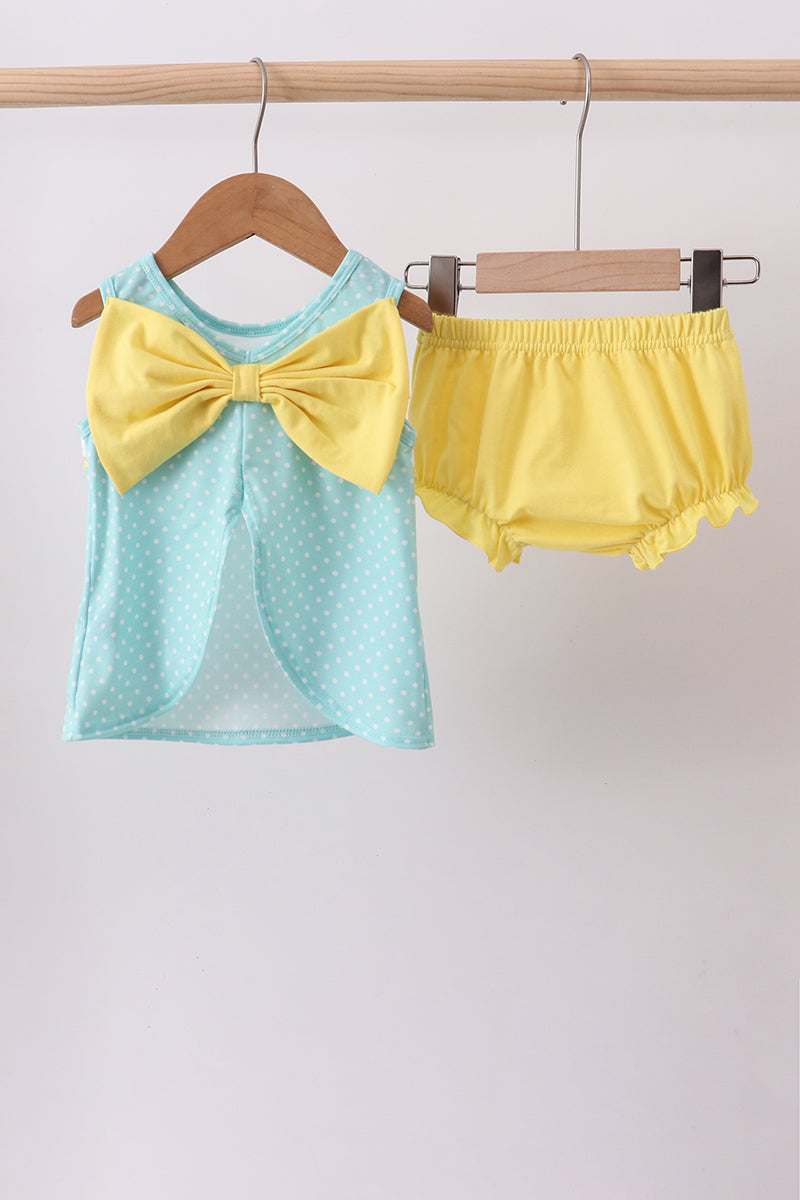 Summer Lemon Smocked Bow Bloomer Set Honeydew