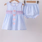Blue Seersucker Bow Smocked Bloomer Set Honeydew