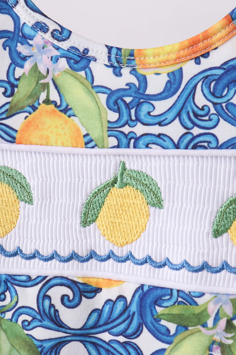 Lemon Smocked Ruffle Bloomer Set Bow Back Honeydew
