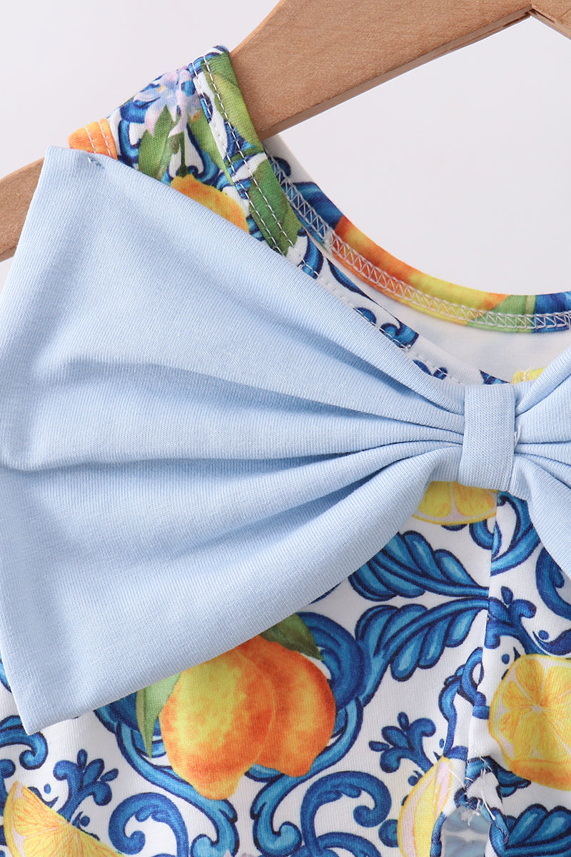 Lemon Smocked Ruffle Bloomer Set Bow Back Honeydew