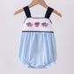 Blue Character Embroidery Gingham Bubble Honeydew