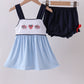 Blue Character Embroidery Gingham Bloomer Set Honeydew