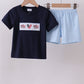 Blue Character Fireworks Embroidery Shorts Set Honeydew