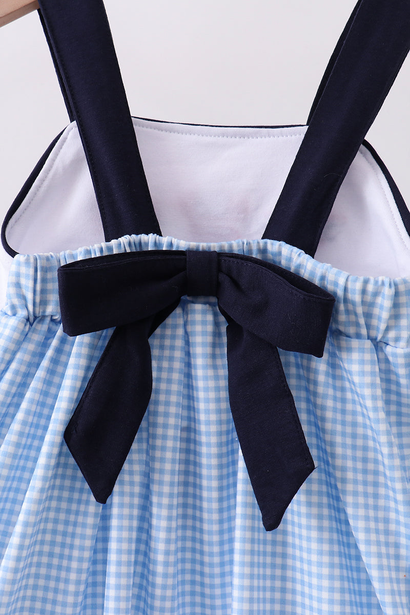 Blue Character Embroidery Gingham Bloomer Set Honeydew