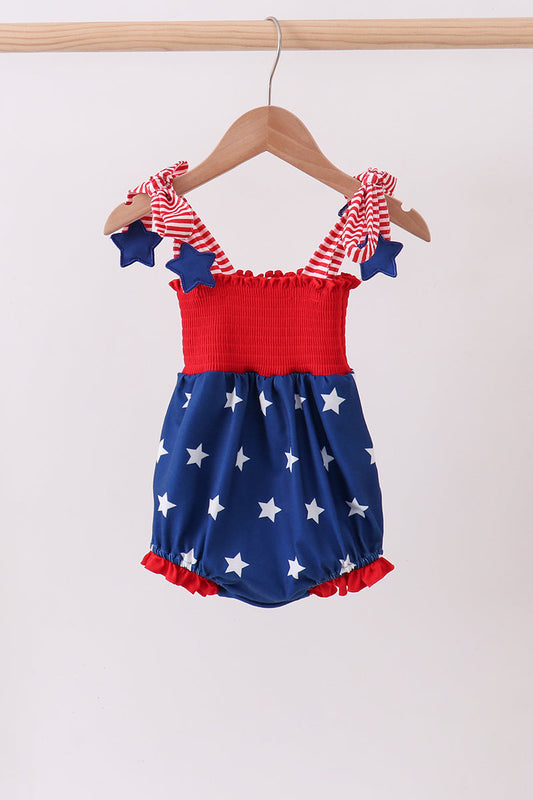 Blue Star Smocked Ruffle Bubble Honeydew