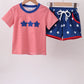 Red Stripe Star Applique Shorts Set Honeydew