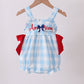 Blue America Embroidery Gingham Bubble Honeydew