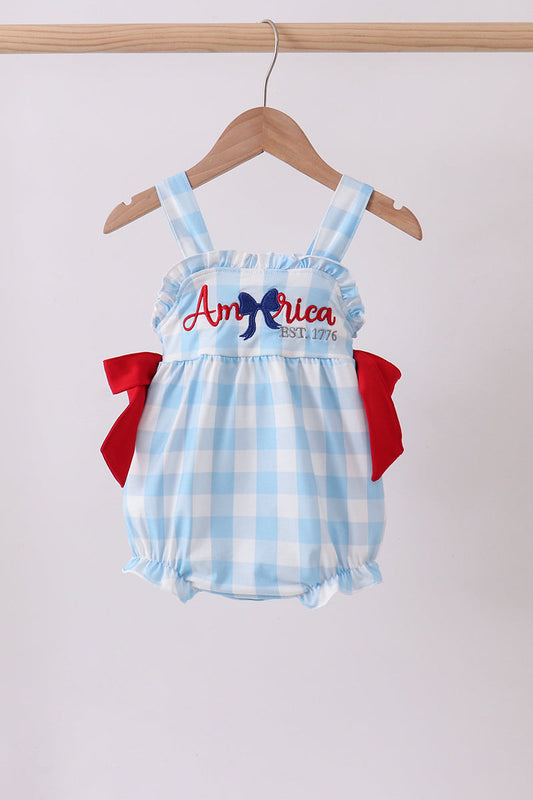 Blue America Embroidery Gingham Bubble Honeydew