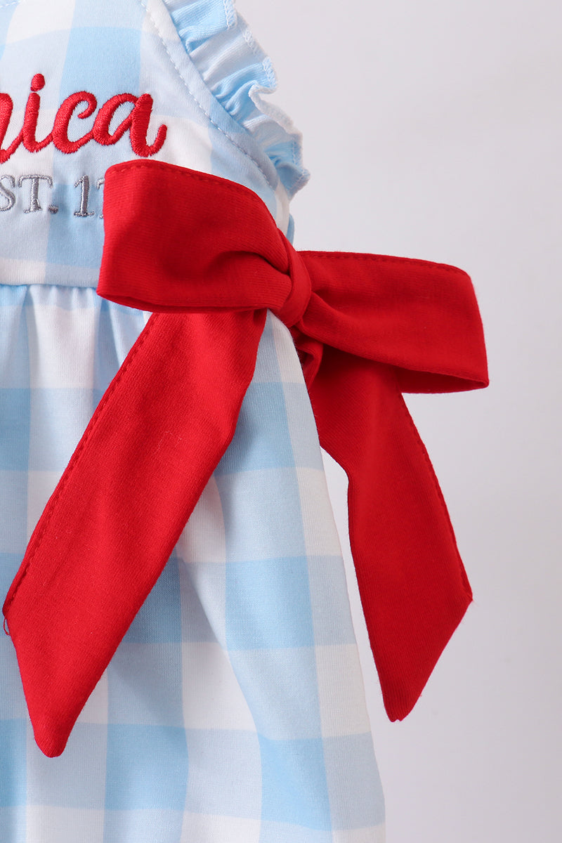 Blue America Embroidery Gingham Bubble Honeydew
