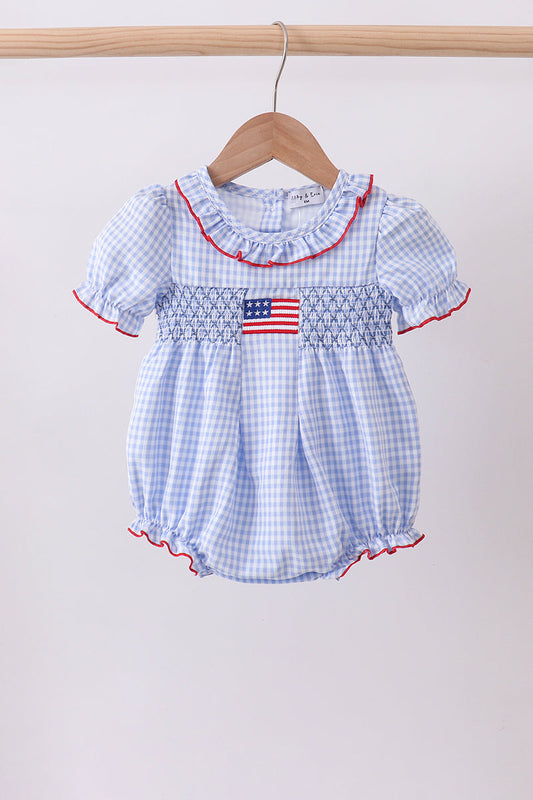 Blue Flag Smocked Ruffle Bubble Honeydew