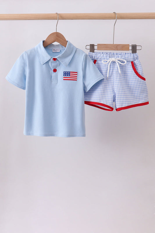 Blue Flag Smocked Shorts Set Honeydew