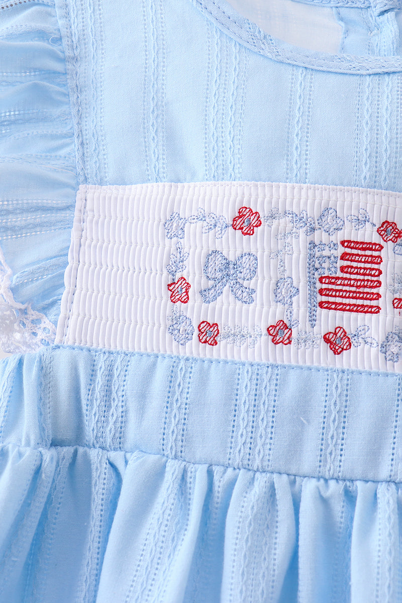Blue Flag Smocked Jacquard Ruffle Dress Honeydew