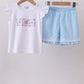 Blue Flag Smocked Jacquard Ruffle Shorts Set Honeydew