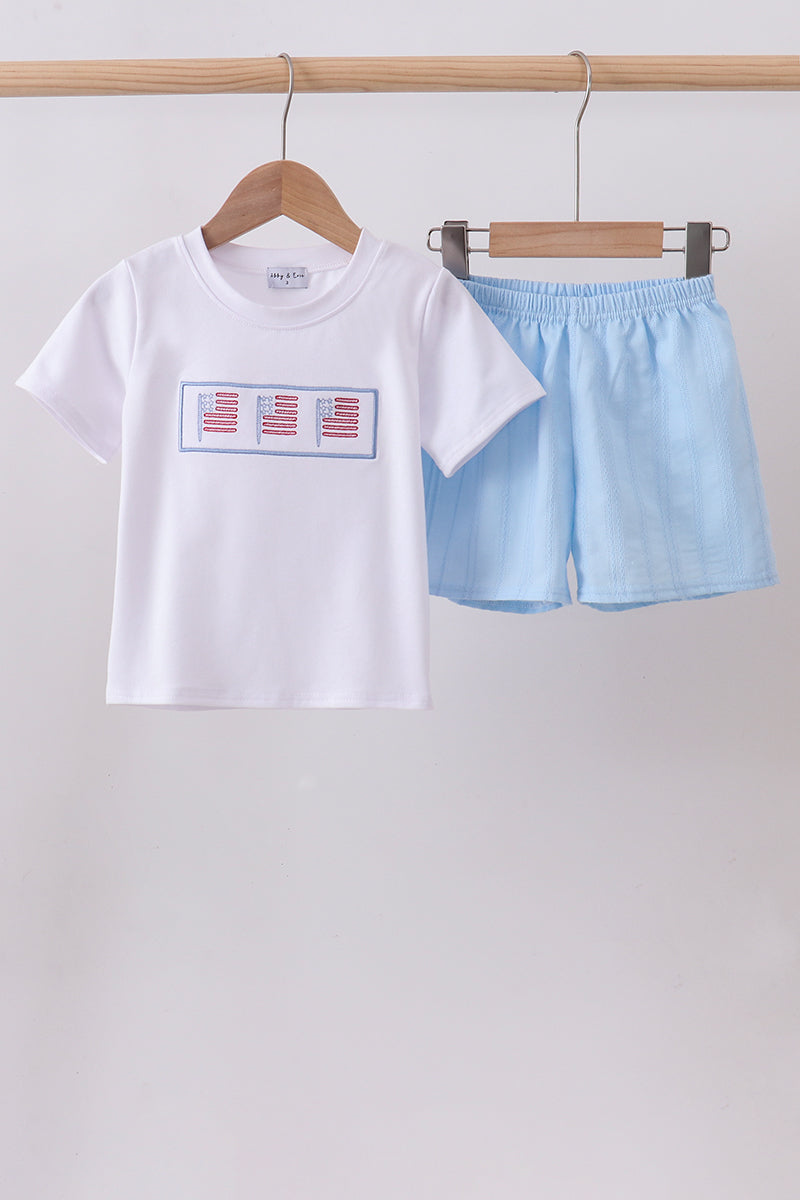 Blue Flag Smocked Jacquard Shorts Set Honeydew