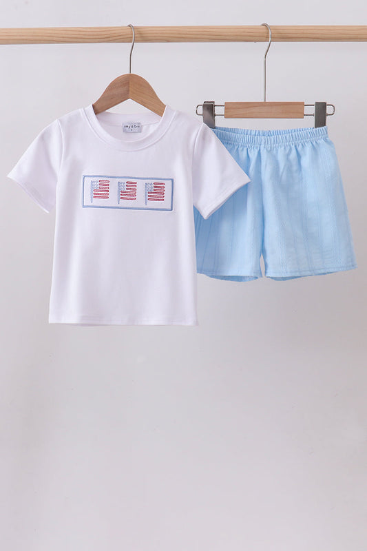 Blue Flag Smocked Jacquard Shorts Set Honeydew