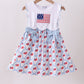 Blue Flag Embroidery Bow Dress Honeydew