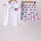 Blue Flag Embroidery Skort Set Honeydew
