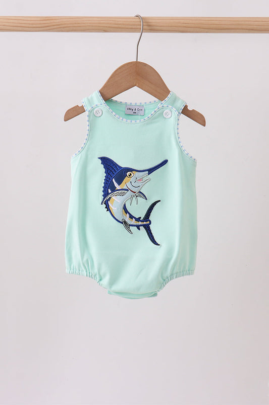 Mint Swordfish Applique Knit Boy Bubble Honeydew