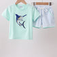 Mint Swordfish Applique Knit Boy Shorts Set Honeydew