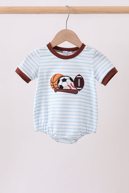 Blue Sports Ball Stripe Applique Knit Bubble Honeydew