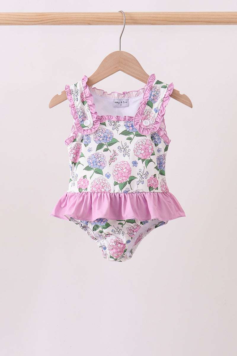 Purple Hydrangea UPF Swim One Piece Honeydew