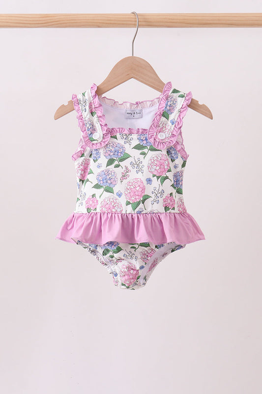 Purple Hydrangea UPF Swim One Piece Honeydew