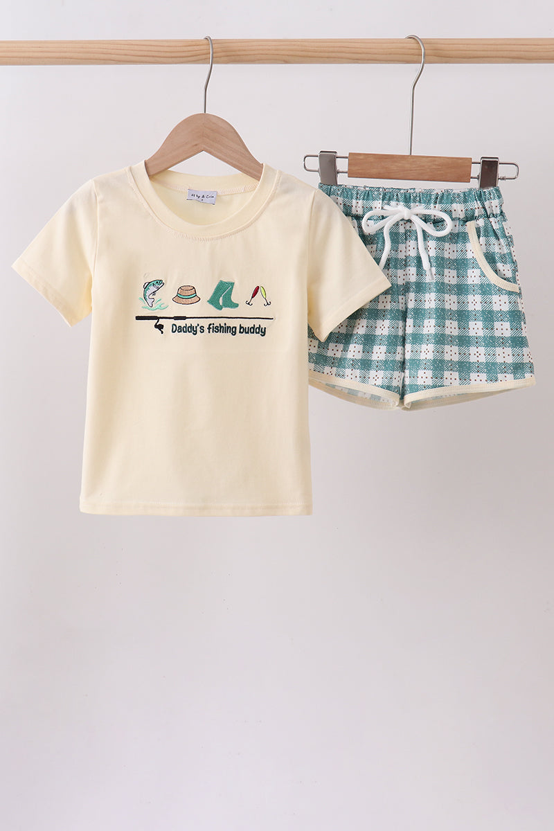 Green Fishing Buddy Knit Boy Short Set Honeydew