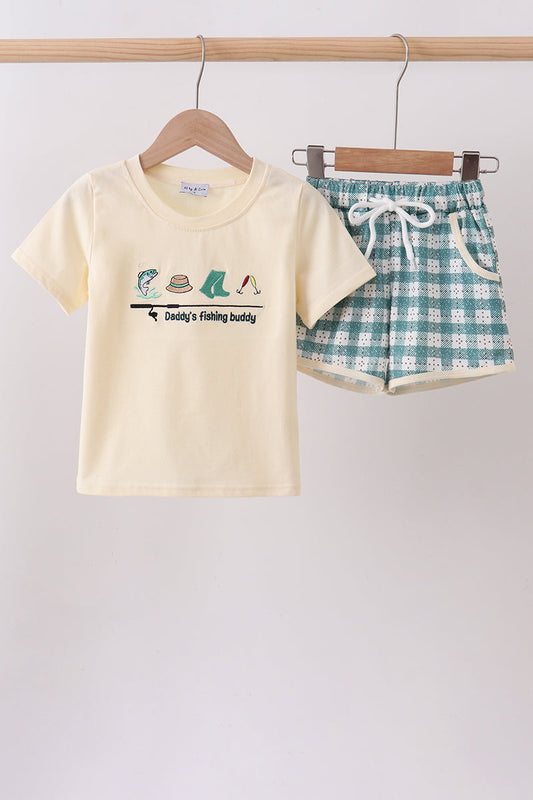Green Fishing Buddy Knit Boy Short Set Honeydew