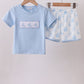 Blue Sailboat Embroidered Knit Boys Short Set Honeydew