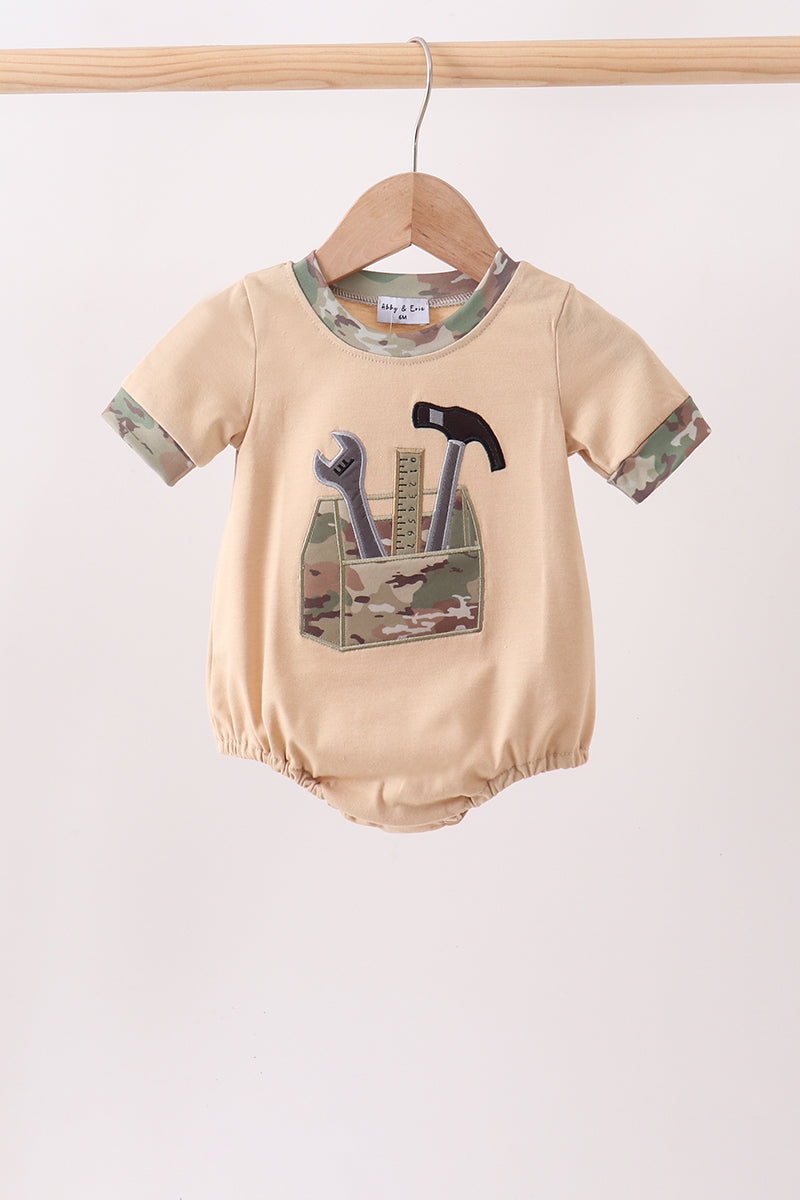 Khaki Toolbox Applique Boy Bubble Honeydew