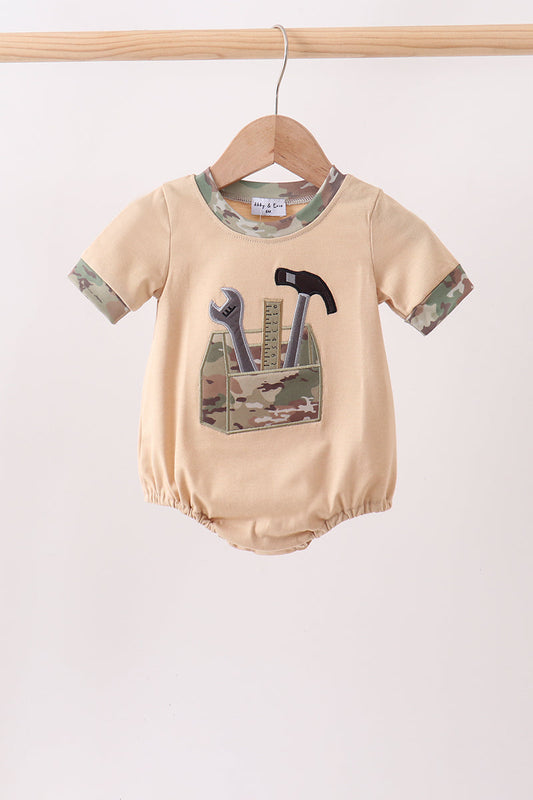 Khaki Toolbox Applique Boy Bubble Honeydew