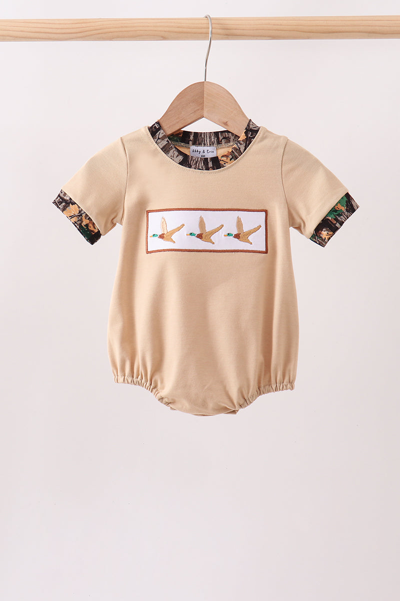 Tan Camo Duck Embroidered Boy Bubble Honeydew