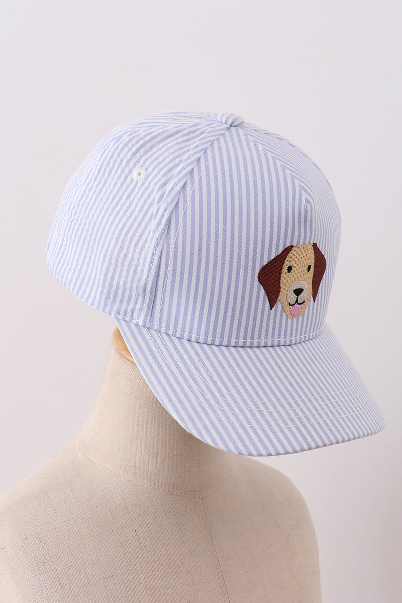 Puppy Embroidered Seersucker Hat Honeydew