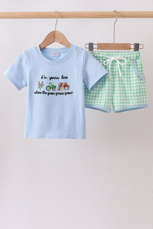 Green Grass Grows Boy Short Set Honeydew