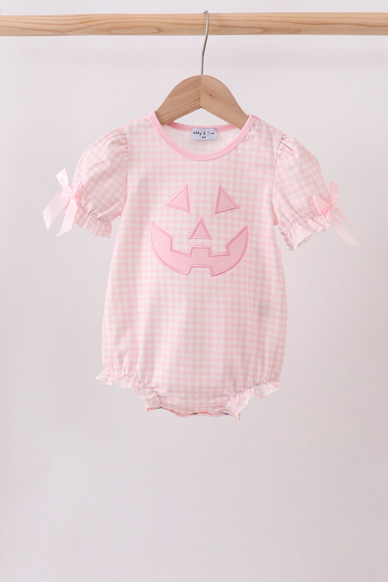 Pink Gingham Applique Jack-O-Lantern Bow Bubble Honeydew
