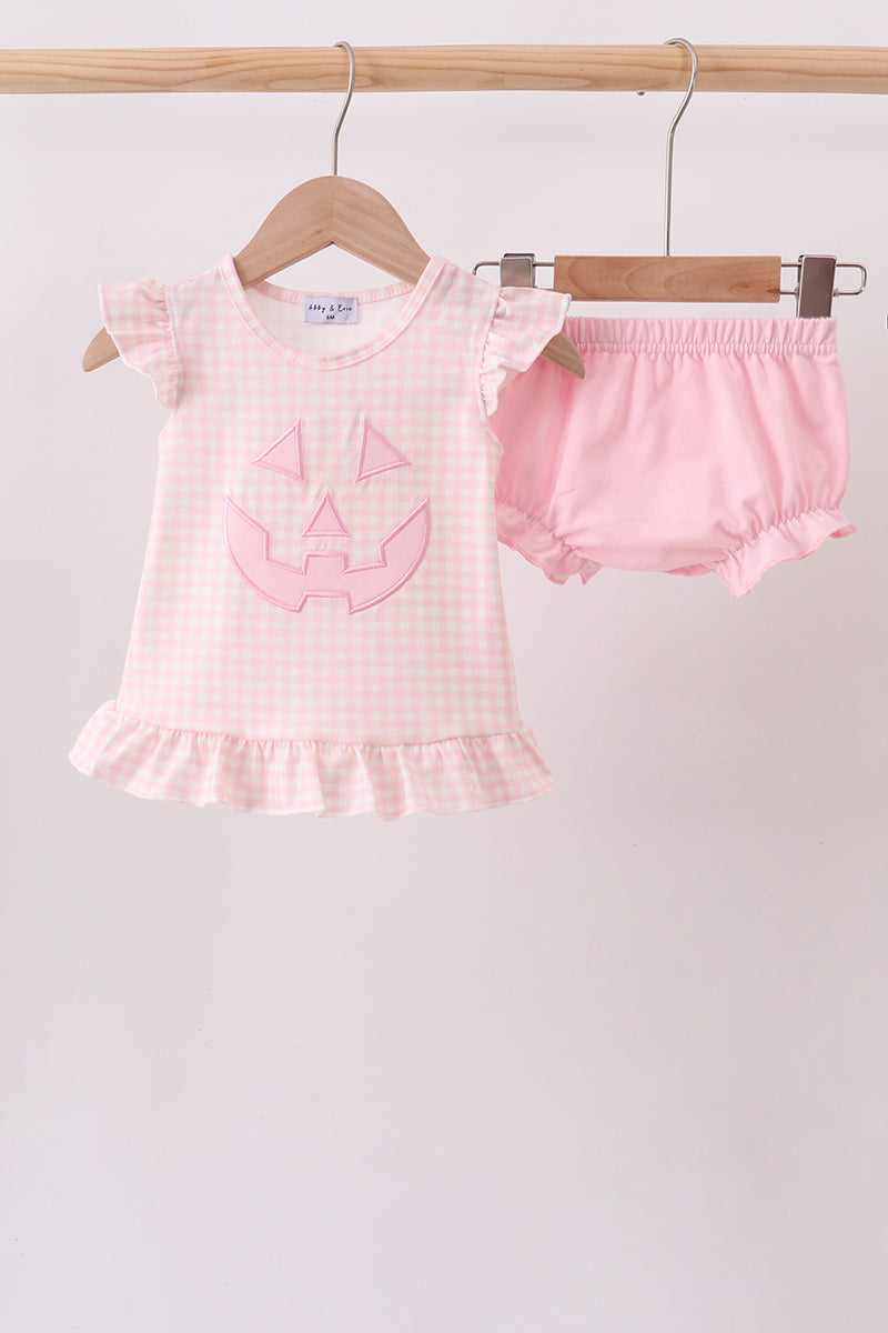 Pink Gingham Applique Jack-O-Lantern Bloomer Set Honeydew