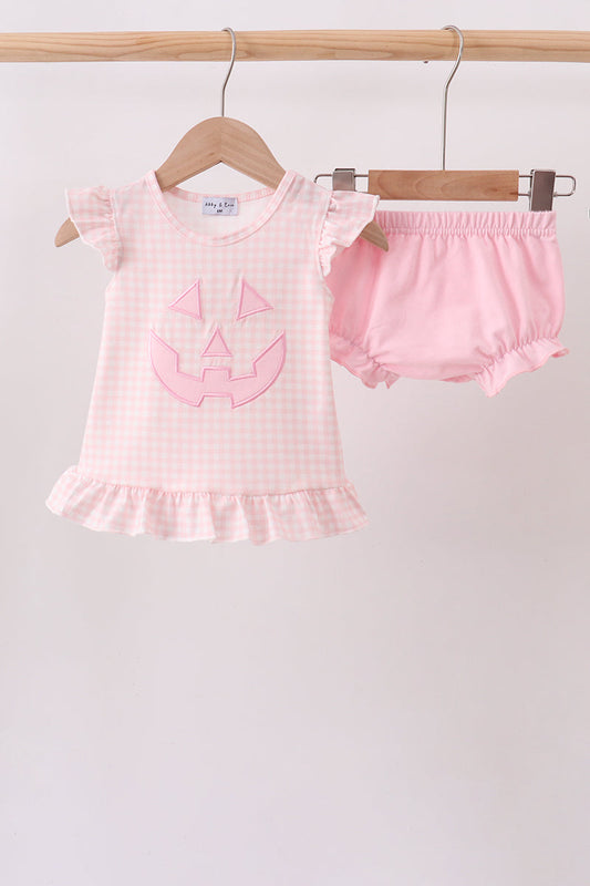 Pink Gingham Applique Jack-O-Lantern Bloomer Set Honeydew
