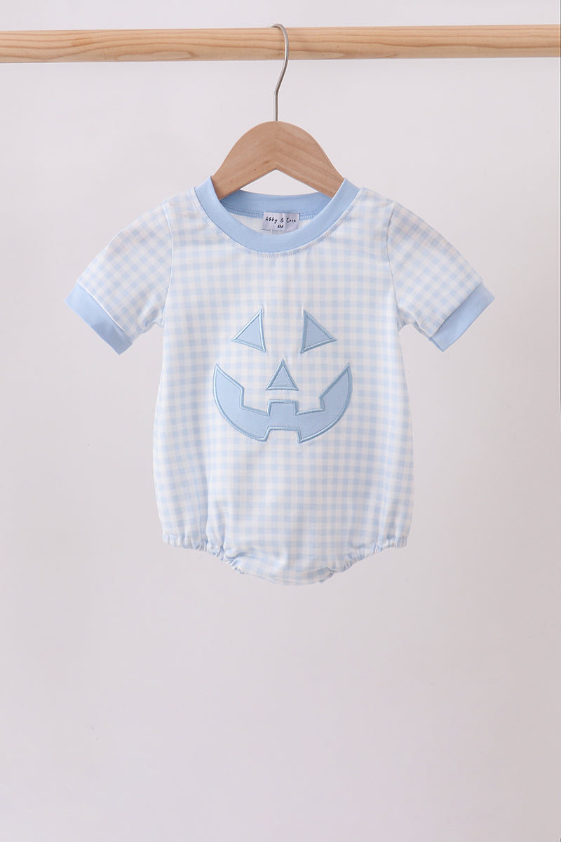 Blue Gingham Applique Jack-O-Lantern Boy Bubble Honeydew
