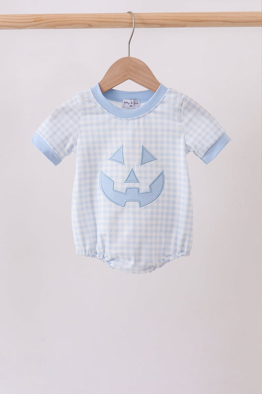 Blue Gingham Applique Jack-O-Lantern Boy Bubble Honeydew