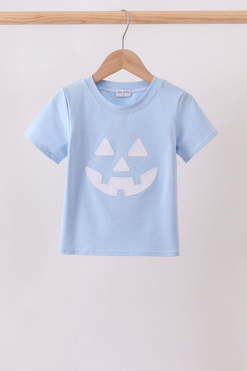 Blue Applique Jack-O-Lantern Boy Shirt Honeydew
