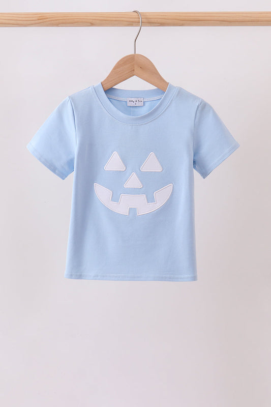 Blue Applique Jack-O-Lantern Boy Shirt Honeydew