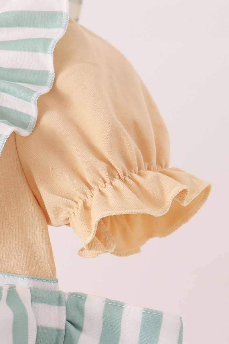 God is great God is good tan and striped embroidery ruffle bubble Honeydew
