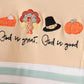 God is great God is good tan and striped embroidery ruffle bubble Honeydew