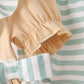 God is great God is good tan and striped embroidery ruffle bloomer set Honeydew