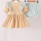 God is great God is good tan and striped embroidery ruffle bloomer set Honeydew