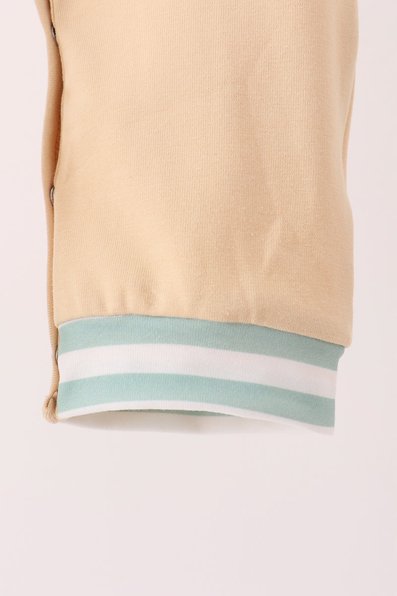 God is Good Tan and Striped Embroidery Boy Romper Honeydew