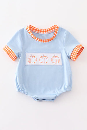 Blue Pumpkin Embroidery Boy Bubble Honeydew